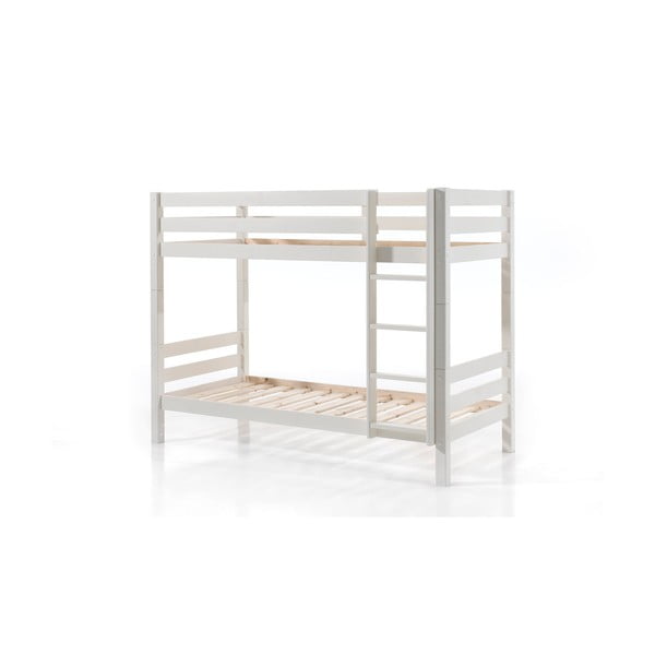 Pat pentru copii  alb supraetajat/cu extensie suplimentară din lemn de pin cu spațiu de depozitare 90x200 cm PINO – Vipack-image-3