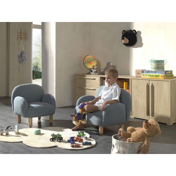 Fotoliu de copii albastru cu tapițerie din țesătură bouclé Rocky – Vipack-image-2