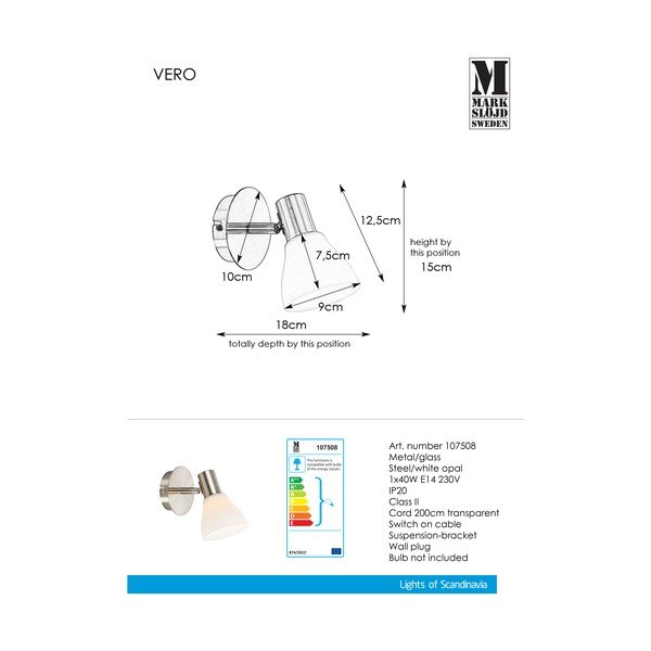 Aplică de perete Markslöjd Vero, alb - argintiu-image-1