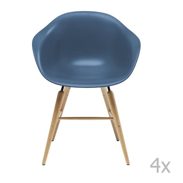 Set 4 scaune cu picioare din lemn de fag Kare Design Forum, albastru