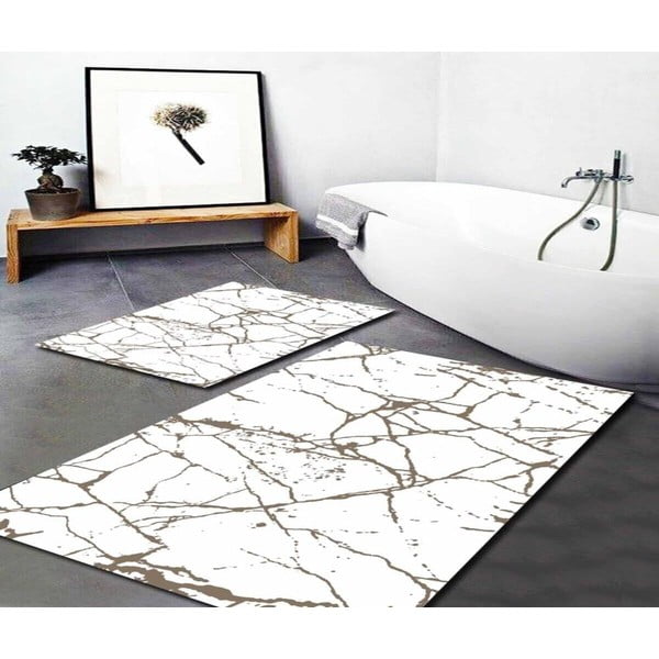 Covorașe de baie albe/maro 2 buc. 60x100 cm Cracks – Mila Home-image-1