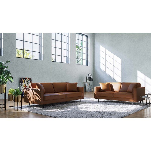 Canapea maro coniac cu tapițerie din piele 207 cm Kobo – MESONICA-image-3