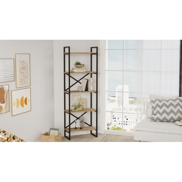 Etajeră negru/natural  cu aspect de lemn de stejar 58x175 cm Dusan – Marckeric-image-1