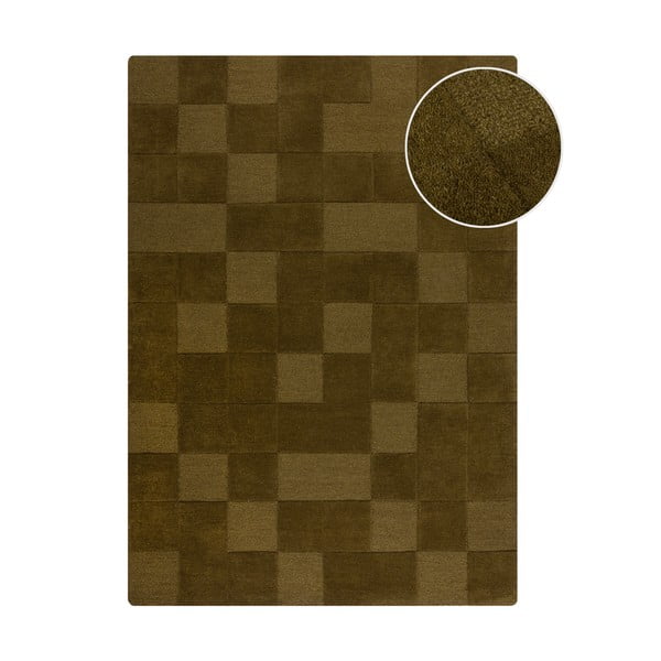 Covor kaki țesut manual din lână 200x290 cm Checkerboard – Flair Rugs