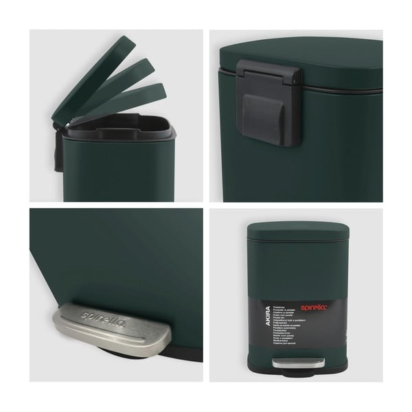 Coș de gunoi verde închis cu pedală din oțel 5 l   Akira – Spirella-image-4