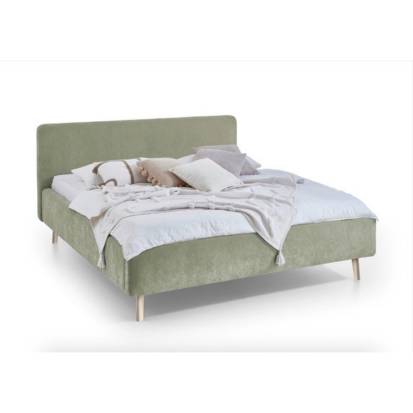 Pat matrimonial verde deschis tapițat fără somieră 160x200 cm Mattis – Meise Möbel
