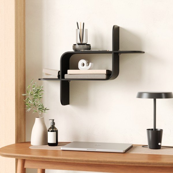 Raft negru etajat din lemn   de arbore de cauciuc 62 cm Montage – Umbra-image-4