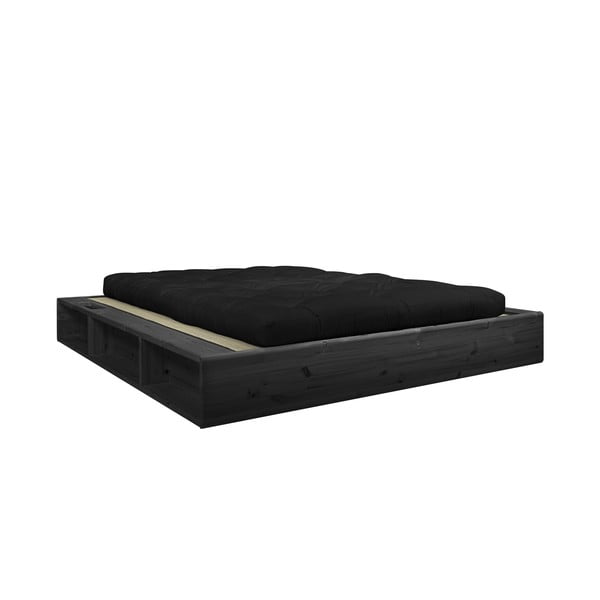 Pat dublu din lemn masiv cu futon negru Double Latex și tatami Karup Design, 140 x 200 cm