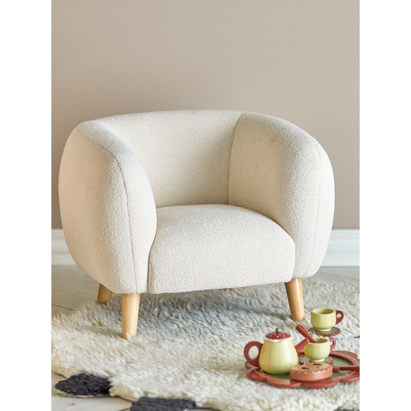 Fotoliu de copii alb cu tapițerie din țesătură bouclé Cade – Bloomingville Mini-image-1