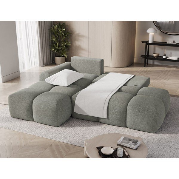 Colțar verde extensibil/cu spațiu de depozitare cu tapițerie din țesătură bouclé (cu colț pe partea stângă/cu șezlong) Vittario – ELTAP-image-3