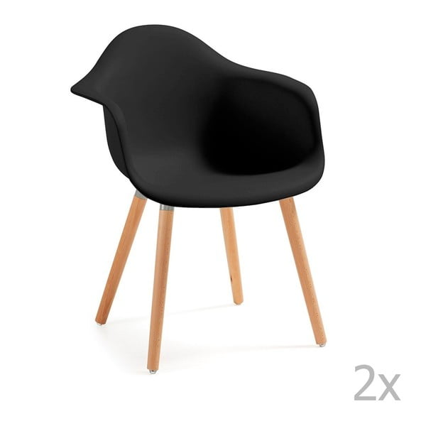 Set 2 scaune cu picioare din lemn și cotiere La Forma Kenna, negru