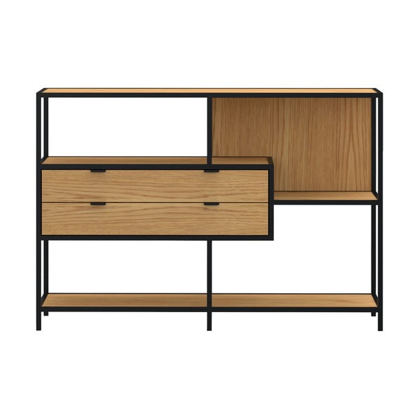 Bibliotecă neagră/în culoare naturală cu aspect de lemn de stejar 114x78x35 cm Seaford – Actona-image-1