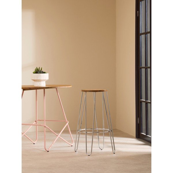 Scaun de bar argintiu/în culoare naturală din lemn de ulm (înălțime șezut 75 cm) District – Premier Housewares-image-1