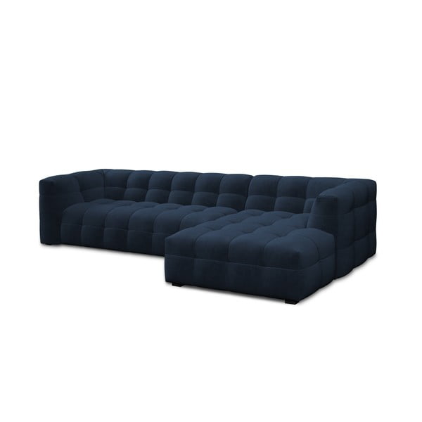 Colțar cu tapițerie din catifea și șezlong pe partea dreaptă Windsor & Co Sofas Vesta, albastru-image-3