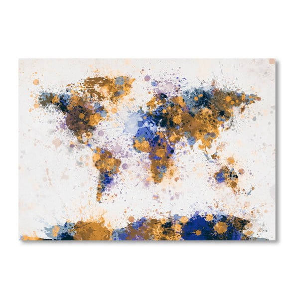 Poster cu harta lumii Americanflat Splash, 60 x 42 cm, albastru-galben