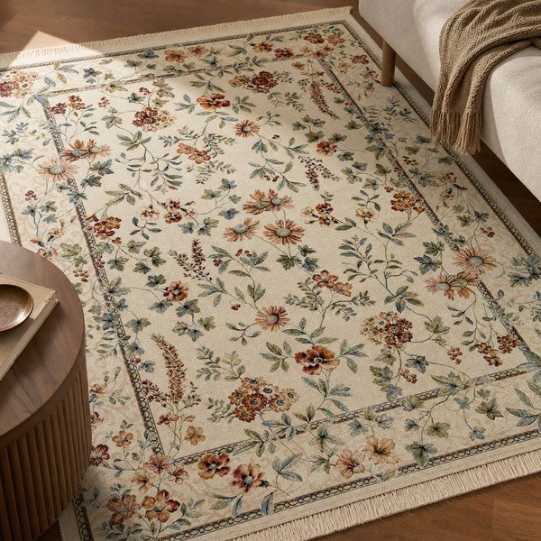 Covor crem din viscoză 160x230 cm Oriental Flowers – Nouristan-image-1