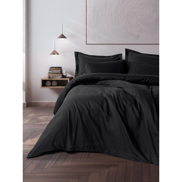 Lenjerie de pat neagră din bumbac ranforcé pentru pat dublu, extinsă 240x220 cm Checkered – Mila Home Luxury-image-1