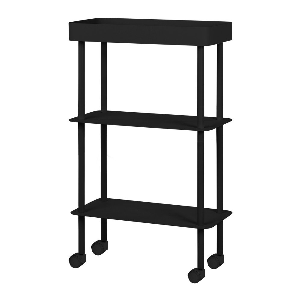 Etajeră pe roți neagră din metal 60x97x30 cm Nolle – noo.ma