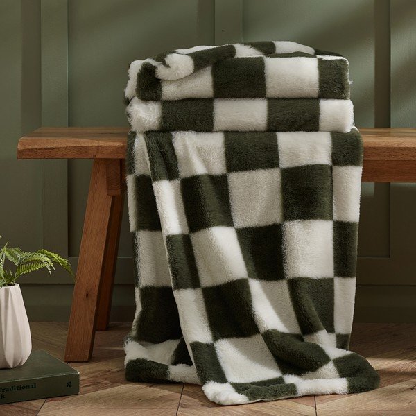 Pătură albă/verde 130x170 cm Cosy Soft Checkerboard – Catherine Lansfield-image-2