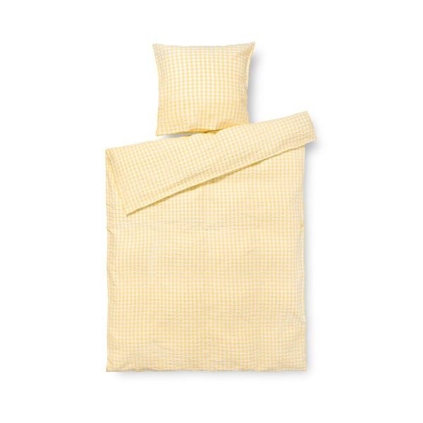 Lenjerie de pat galbenă/albă din țesătură crep pentru pat de o persoană 140x200 cm Bæk&Bølge – JUNA
