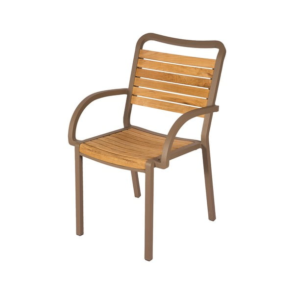 Set 4 scaune de grădină din lemn de tec cu cotiere Ezeis Typon