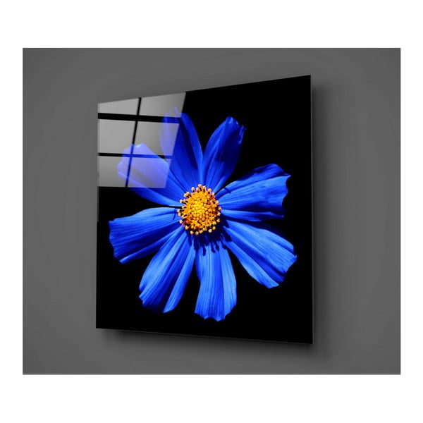 Tablou din sticlă Insigne Flowerina, 30 x 30 cm, negru-albastru