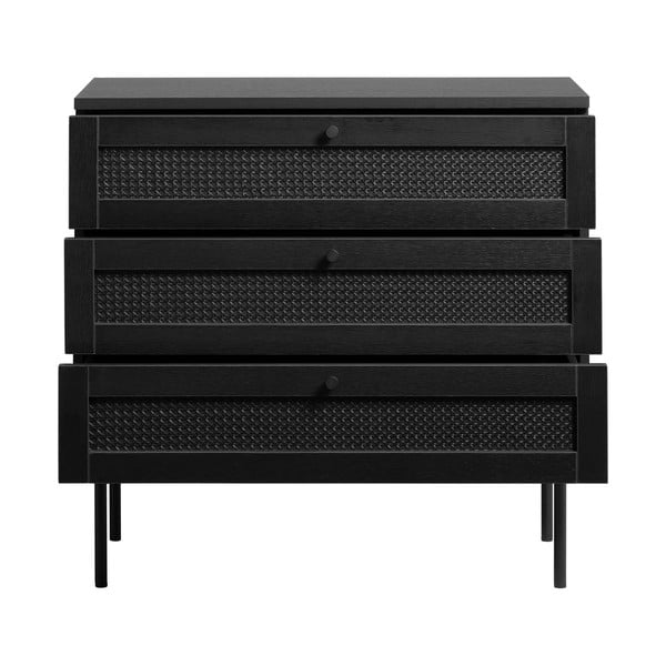 Comodă neagră joasă cu aspect de lemn de stejar 80x75 cm Pensacola – Unique Furniture-image-4