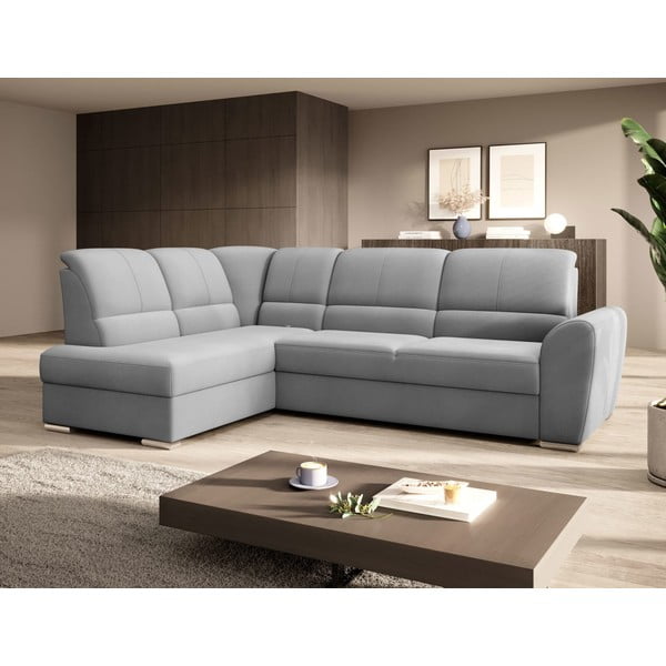 Colțar gri extensibil/cu spațiu de depozitare cu tapițerie din catifea (cu colț pe partea stângă/în formă de ”L”) Siber – ELTAP-image-4