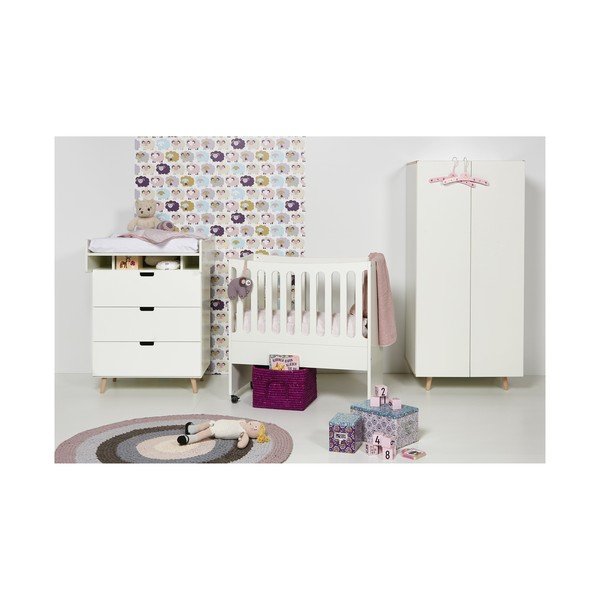 Pătuț pe roți pentru copii, cu protecție laterală detașabilă Manis-h, 89 x 44 cm, alb-image-4