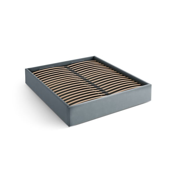 Pat matrimonial albastru deschis tapițat cu spațiu de depozitare/fără tăblie cu somieră 160x200 cm Susan – Micadoni 