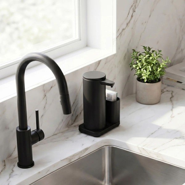 Suport pentru accesorii de spălat negru mat automat din metal – simplehuman-image-2