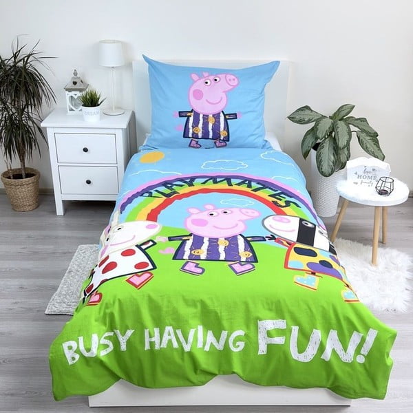 Lenjerie de pat fosforescentă pentru copii din bumbac pentru pat de o persoană 140x200 cm Peppa Pig – Jerry Fabrics-image-1