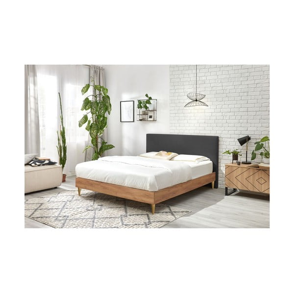 Pat matrimonial gri închis/natural cu somieră 160x200 cm Noa – Bobochic Paris-image-2