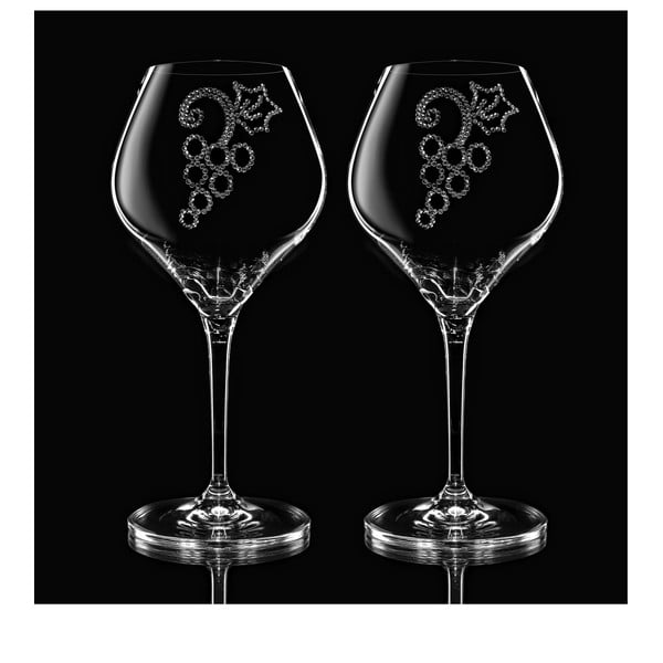 Set 2 pahare pentru vin Grapes Swarovski Elements în ambalaj luxos