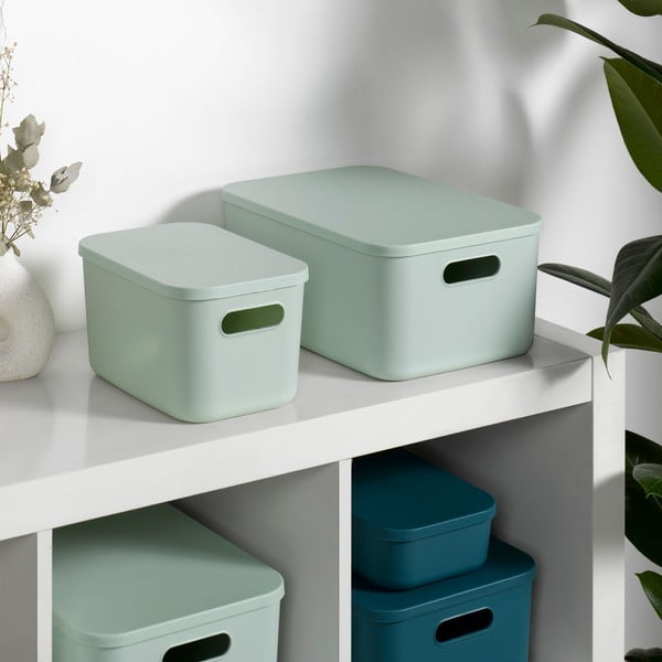 Cutie de depozitare verde-deschis din plastic cu capac 24x18x8 cm – Homéa-image-4