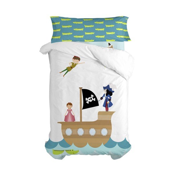 Cearceaf elastic din bumbac Mr. Fox Flying Boy, 90 x 200 cm, albastru deschis-image-3