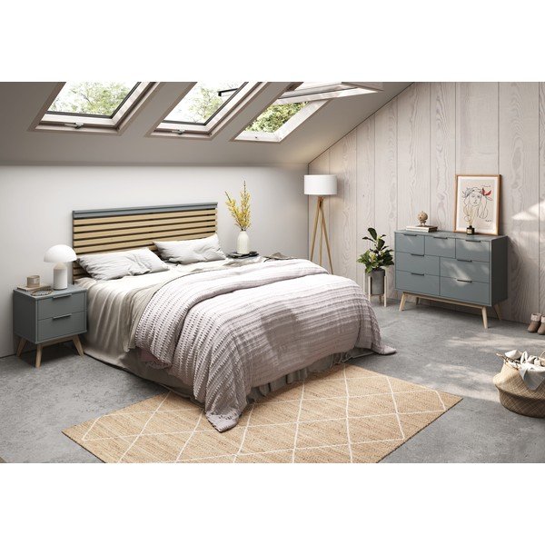 Tăblie de pat în culoare naturală/verde prăfuit cu aspect de lemn de pin 163x100 cm Estefania – Marckeric-image-1