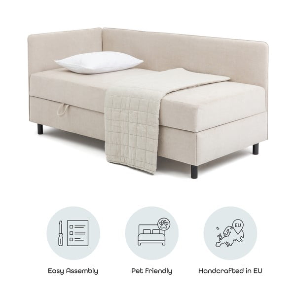 Pat bej tapițat cu spațiu de depozitare cu saltea 90x200 cm Avela – Bonami Selection-image-4