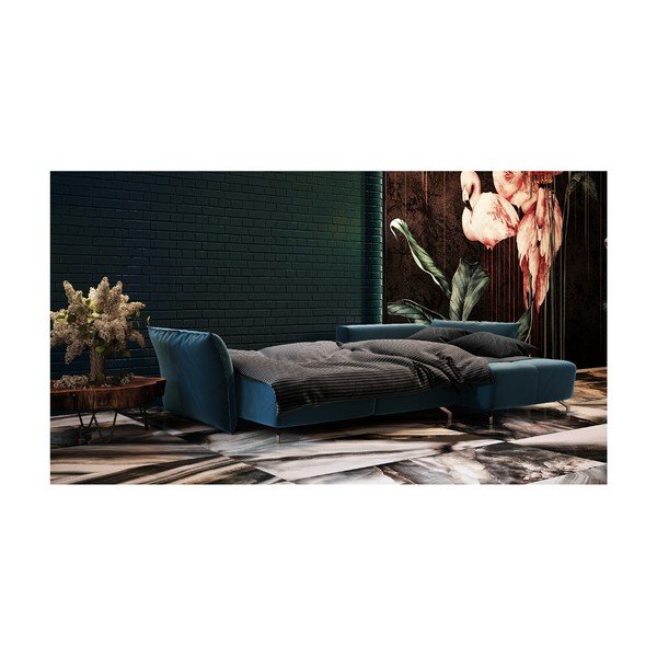 Colțar extensibil din catifea cu șezlong variabil devichy Hermes, albastru închis-image-4