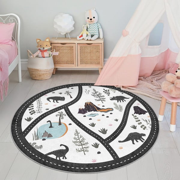 Covor de joacă pentru copii negru-alb lavabil ø120 cm Dino Park – Mila Home-image-4