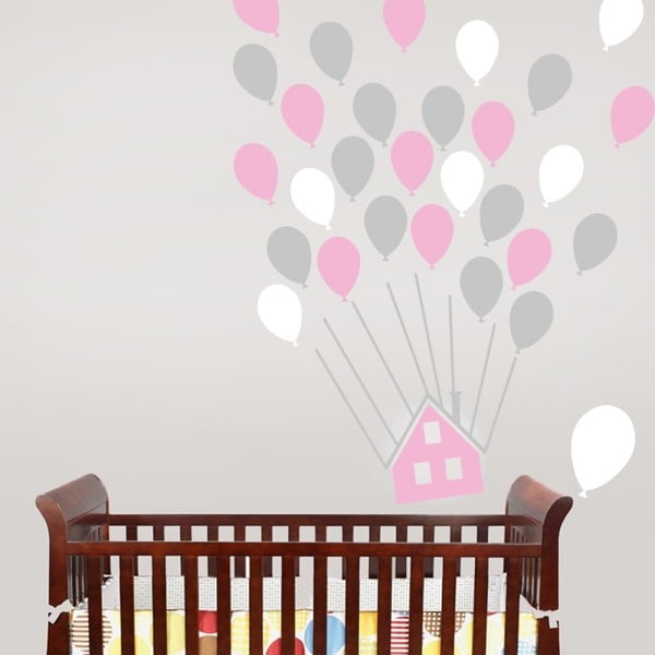 Set autocolante de perete House With Balloons Pink