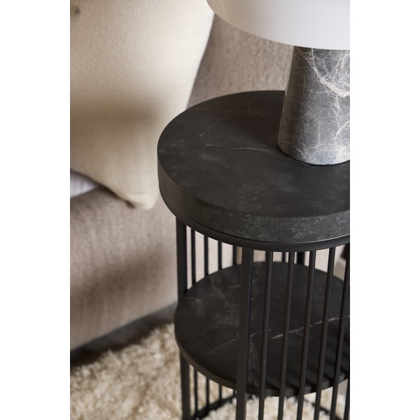 Noptieră neagră cu blat cu aspect de marmură Strington – Actona-image-2