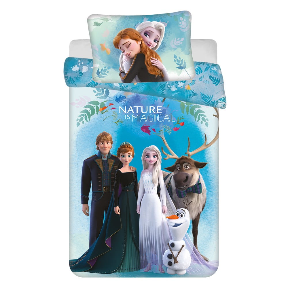 Lenjerie de pat pentru copii albastră din bumbac pentru pătuț 100x135 cm Frozen &quot;Blue&quot; – Jerry Fabrics
