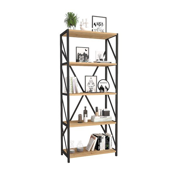 Bibliotecă neagră/cu aspect de lemn de pin 64x150 cm Eser – Gauge Concept-image-2