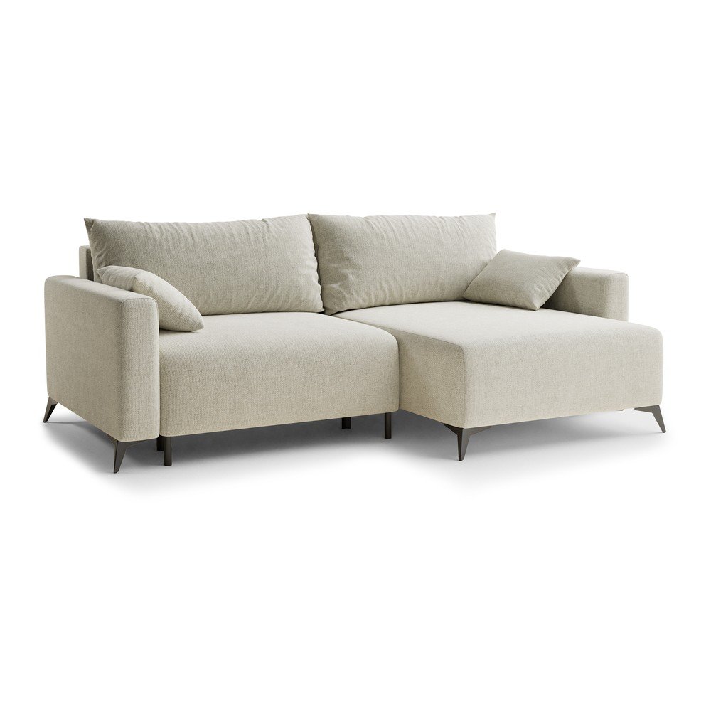 Colțar crem extensibil/cu spațiu de depozitare cu tapițerie din chenille (cu colț pe partea dreaptă/cu șezlong) Leon – Maison de Rêve