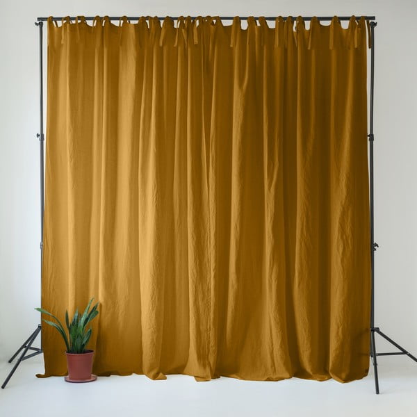 Draperie galben ocru-maro din in 140x170 cm Bronze – Linen Tales