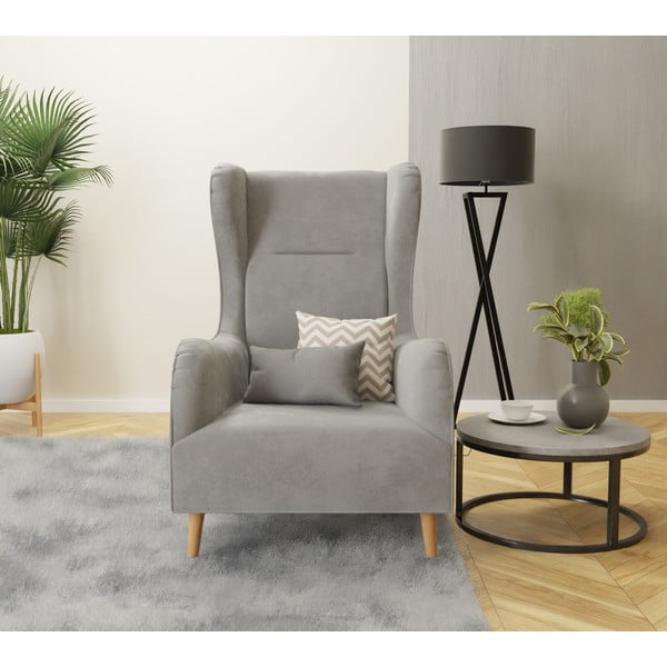 Fotoliu wing gri deschis cu tapițerie din catifea Carole – Ropez-image-4