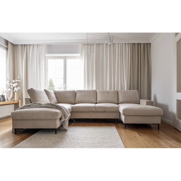 Colțar bej extensibil cu tapițerie din catifea reiată  (cu colț pe partea stângă ) Lofty Lilly – Miuform-image-1