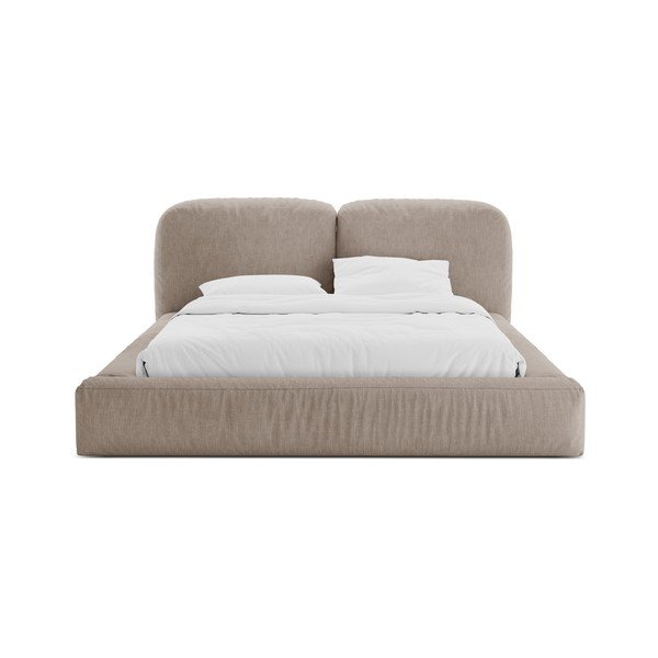 Pat matrimonial maro deschis tapițat cu spațiu de depozitare cu somieră 160x200 cm Martina – Micadoni -image-4