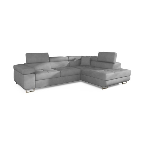 Colțar gri deschis extensibil/cu spațiu de depozitare cu tapițerie din catifea (cu colț pe partea dreaptă/în formă de ”L”) Anton – ELTAP-image-2